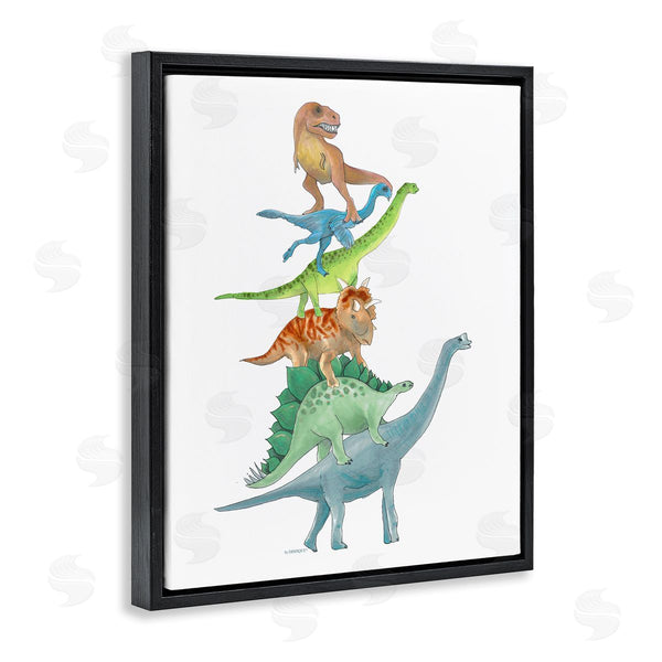 Stupell Industries Dishique | Stacked Dinosaurs Balancing T-Rex Stegosaurus Illustration Wall Art