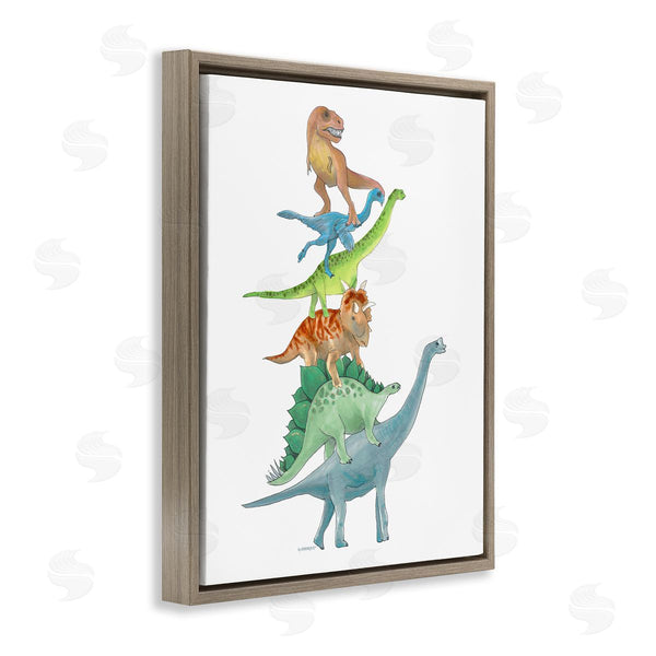 Stupell Industries Dishique | Stacked Dinosaurs Balancing T-Rex Stegosaurus Illustration Wall Art