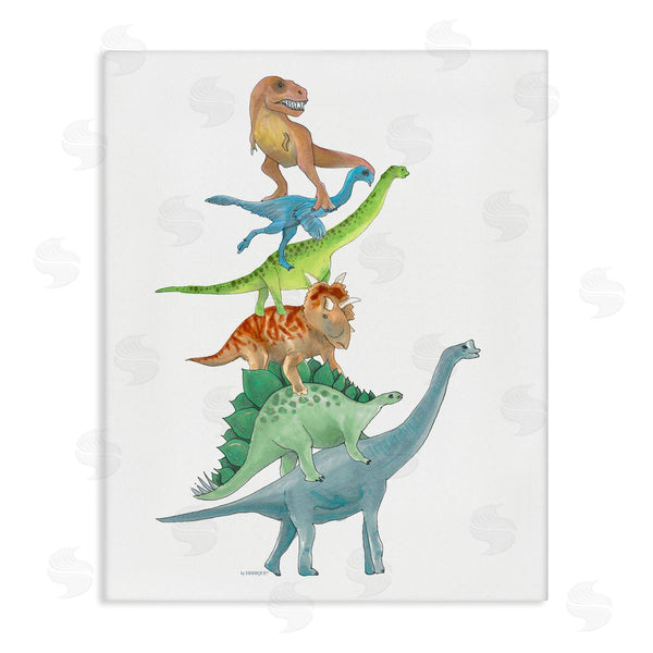 stupell industries Dishique | Stacked Dinosaurs Balancing T-Rex Stegosaurus Illustration Wall Art