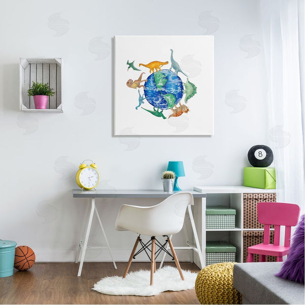 Stupell Industries Dishique | Various Dinosaurs Circling Planet Earth Globe Illustration Wall Art