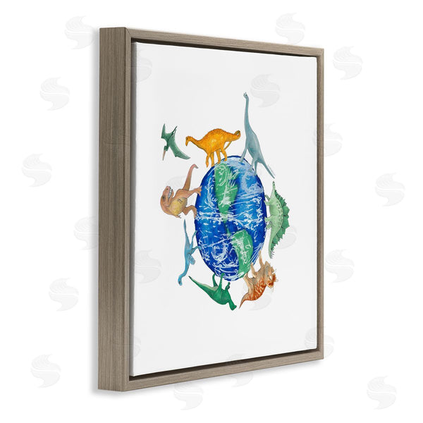 Stupell Industries Dishique | Various Dinosaurs Circling Planet Earth Globe Illustration Wall Art