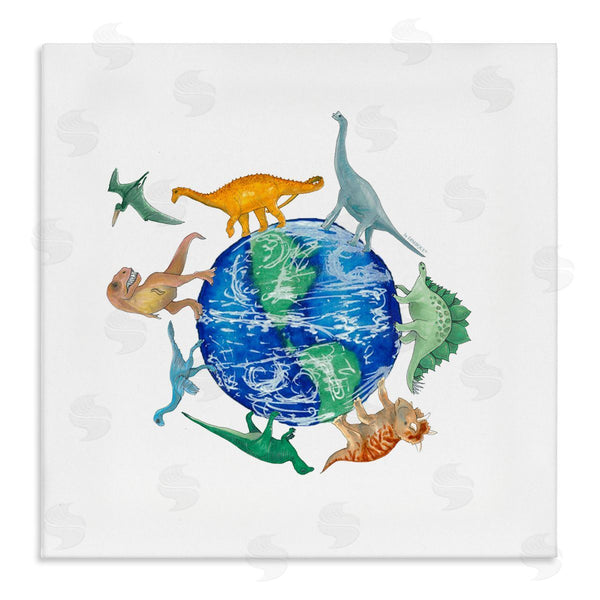 stupell industries Dishique | Various Dinosaurs Circling Planet Earth Globe Illustration Wall Art