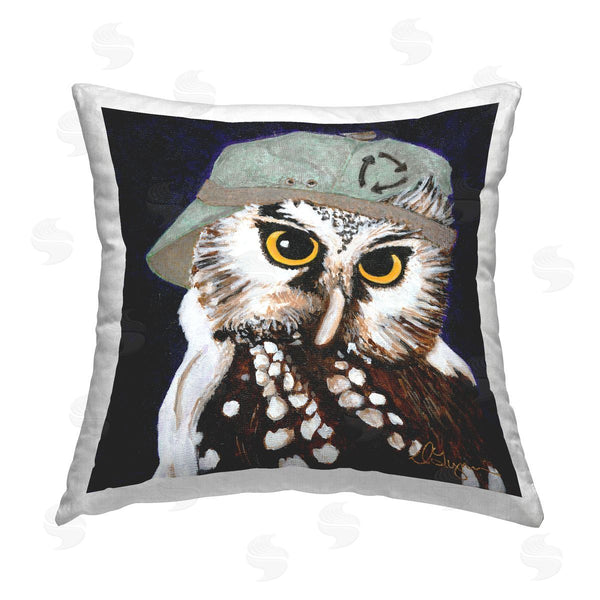 stupell industries Dlynn Roll | Owl in Baseball Cap Printed Throw Pillow