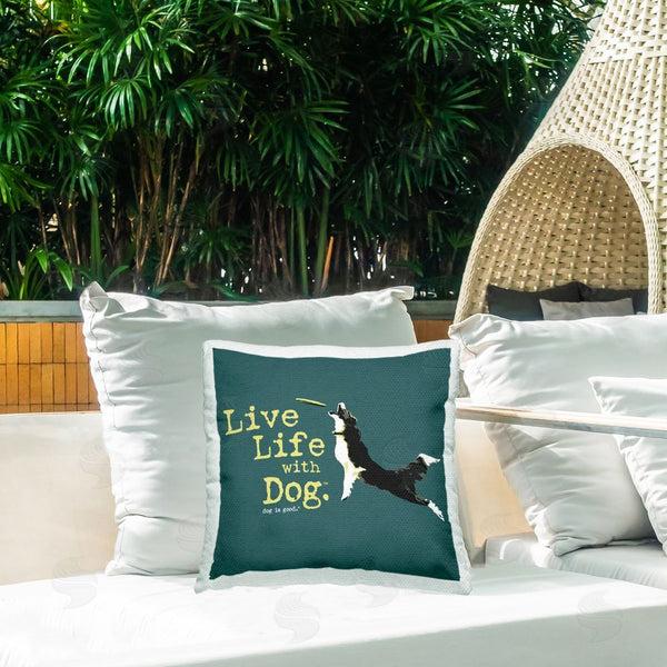Stupell Industries Dog Is Good | Dog Playing Fetch Phrase Printed Throw Pillow