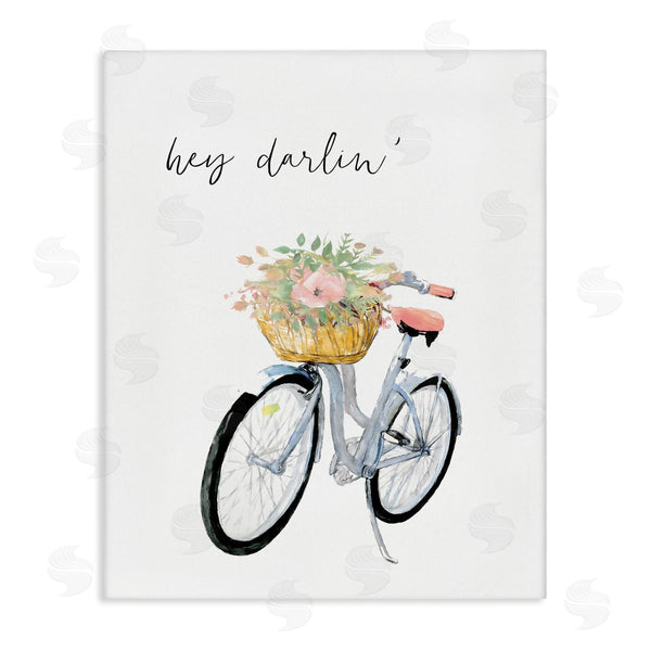 stupell industries Dogwood Portfolio | Hey Darlin' Phrase Blue Handlebar Bicycle Floral Basket Wall Art