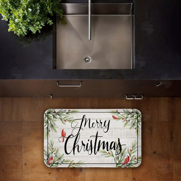 Stupell Industries Dogwood Portfolio | Rustic Merry Christmas Cardinals Anti-Fatigue Mat
