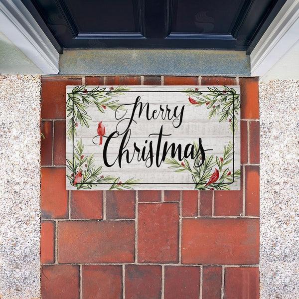 Stupell Industries Dogwood Portfolio | Rustic Merry Christmas Cardinals Non-Woven Door Mat