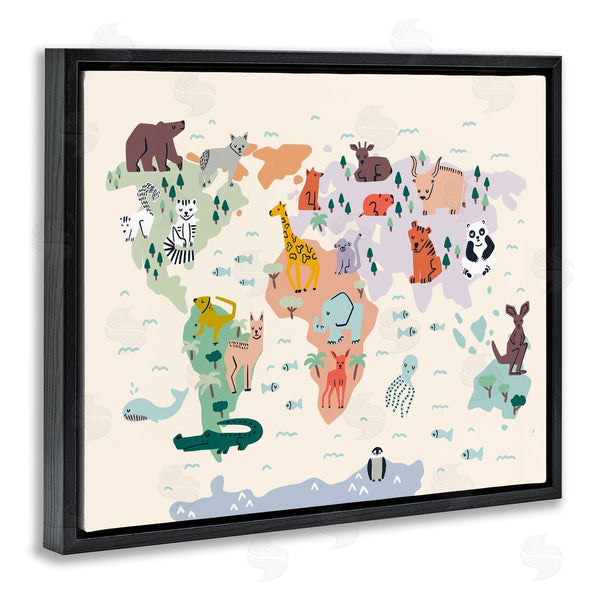 Stupell Industries Dominika Godette | Educational World Map Native Animals Wildlife Chart Wall Art