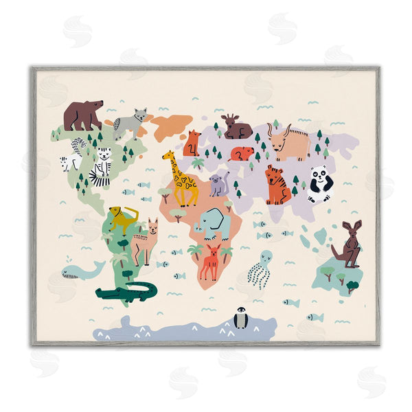 stupell industries Dominika Godette | Educational World Map Native Animals Wildlife Chart Wall Art