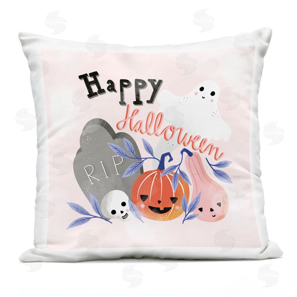 Stupell Industries Dominika Godette | Happy Halloween Smiling Festive Gourds Printed Throw Pillow