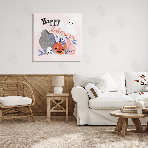 Stupell Industries Dominika Godette | Happy Halloween Typography Whimsical Haunted Faces Motifs Wall Art