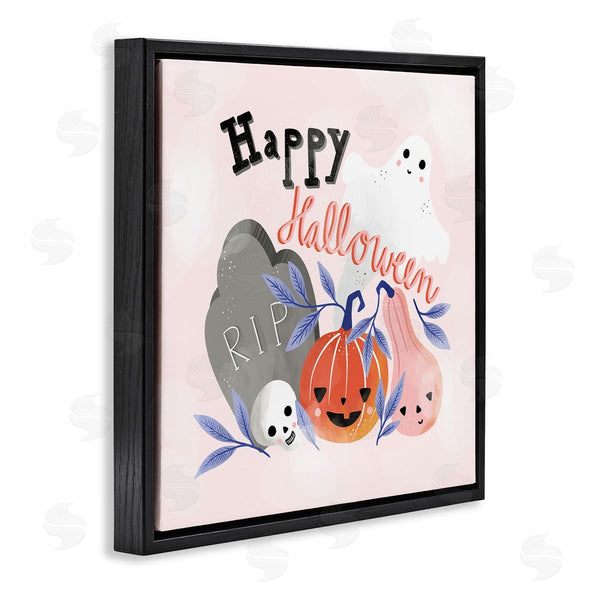 Stupell Industries Dominika Godette | Happy Halloween Typography Whimsical Haunted Faces Motifs Wall Art