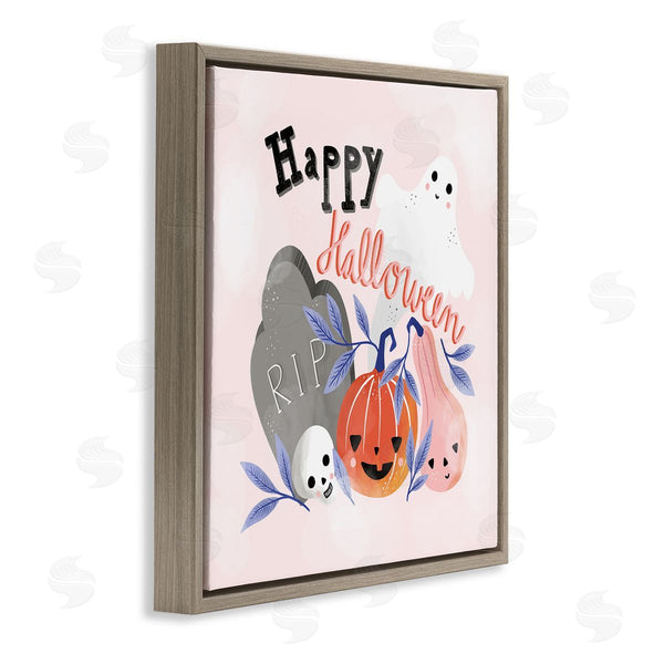 Stupell Industries Dominika Godette | Happy Halloween Typography Whimsical Haunted Faces Motifs Wall Art