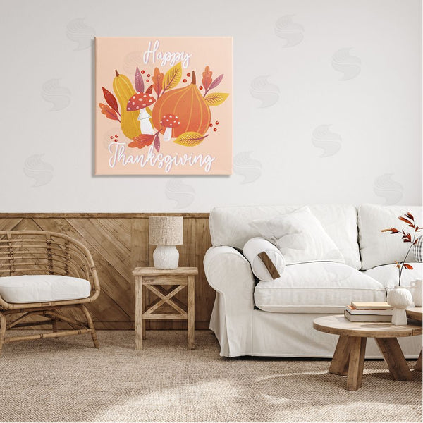 Stupell Industries Dominika Godette | Happy Thanksgiving Whimsical Autumnal Mushroom Botanicals Wall Art