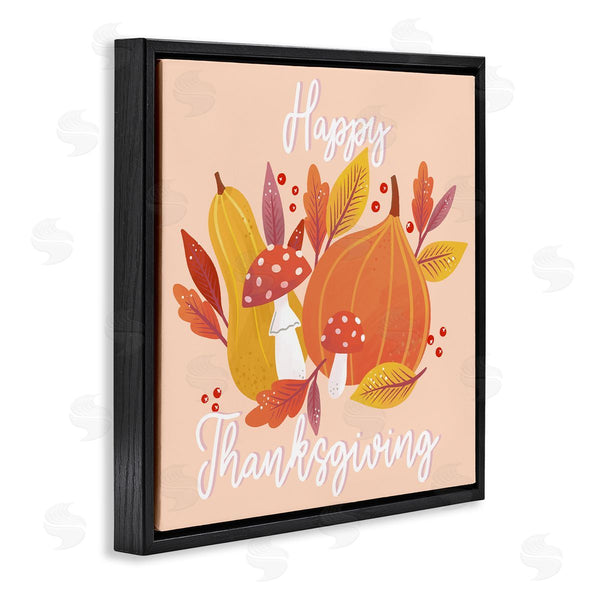 Stupell Industries Dominika Godette | Happy Thanksgiving Whimsical Autumnal Mushroom Botanicals Wall Art