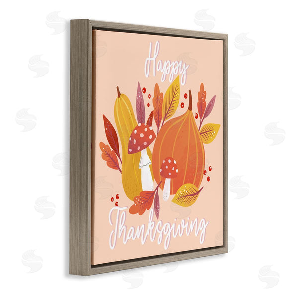 Stupell Industries Dominika Godette | Happy Thanksgiving Whimsical Autumnal Mushroom Botanicals Wall Art