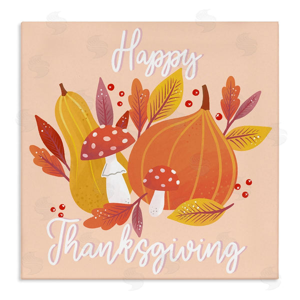 stupell industries Dominika Godette | Happy Thanksgiving Whimsical Autumnal Mushroom Botanicals Wall Art