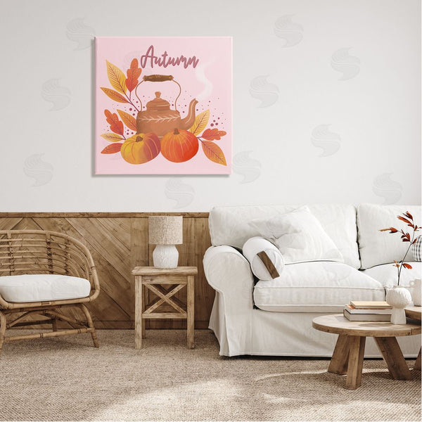 Stupell Industries Dominika Godette | Warm Autumn Teapot Seasonal Pumpkin Botanicals Wall Art