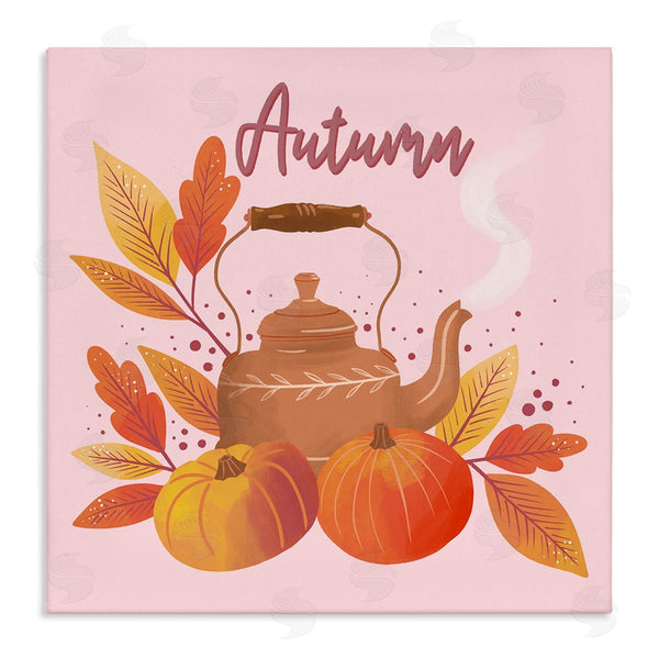 stupell industries Dominika Godette | Warm Autumn Teapot Seasonal Pumpkin Botanicals Wall Art