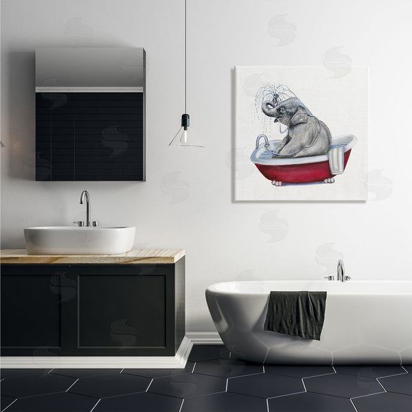 Stupell Industries Donna Brooks | Elephant In Red Bathtub Playful Safari Animal Wall Art