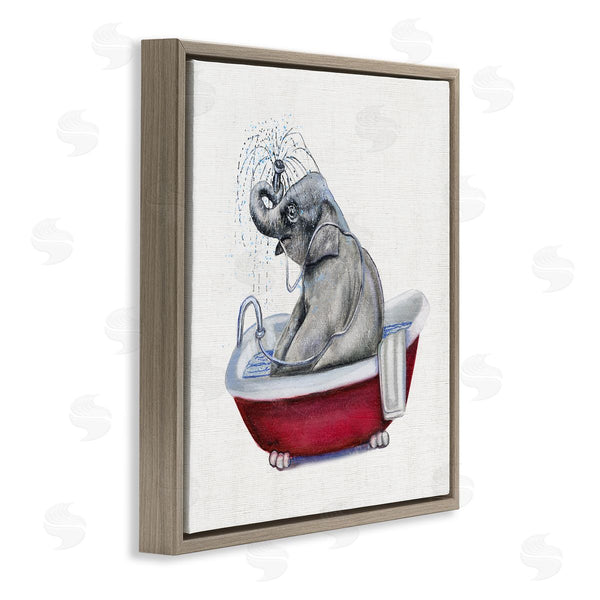 Stupell Industries Donna Brooks | Elephant In Red Bathtub Playful Safari Animal Wall Art