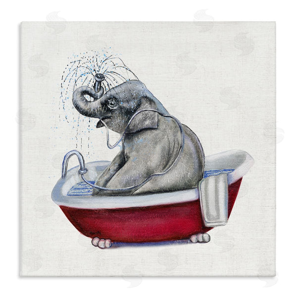 stupell industries Donna Brooks | Elephant in Red Bathtub Playful Safari Animal Wall Art