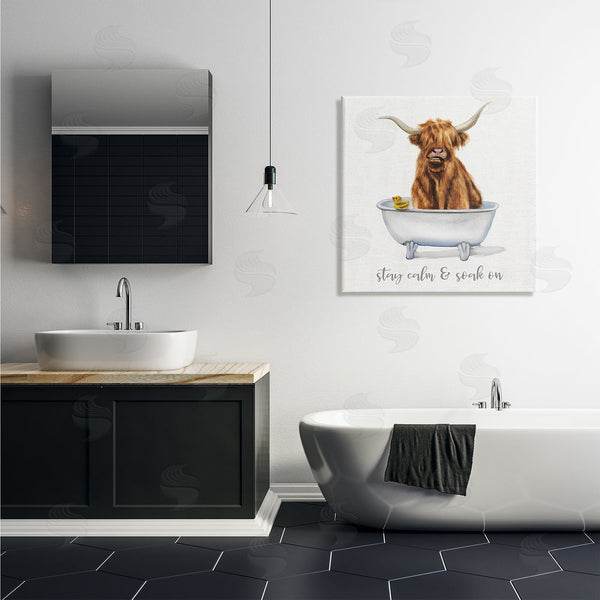 Stupell Industries Donna Brooks | Highland Cattle Bathtub Stay Calm Soak On Phrase Wall Art