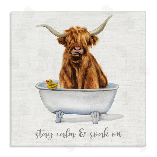 stupell industries Donna Brooks | Highland Cattle Bathtub Stay Calm Soak On Phrase Wall Art
