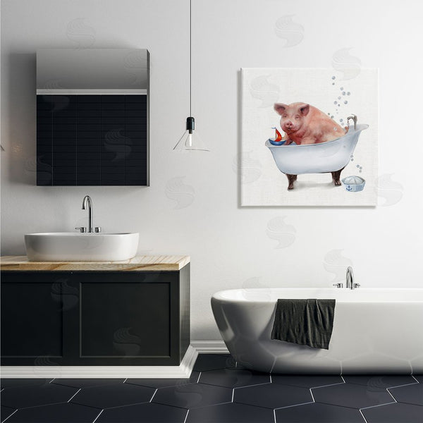 Stupell Industries Donna Brooks | Large Farm Pig In Bathtub Sailors Hat Bubbles Wall Art