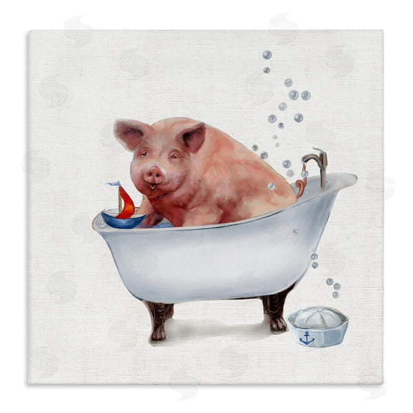 stupell industries Donna Brooks | Large Farm Pig in Bathtub Sailors Hat Bubbles Wall Art