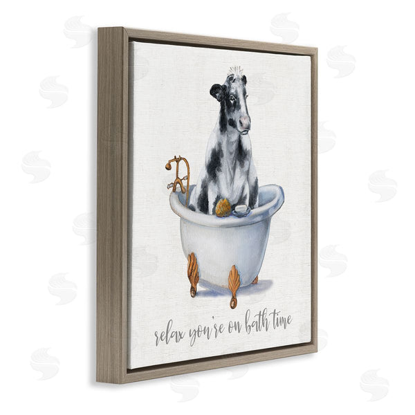 Stupell Industries Donna Brooks | Relax You're On Bath Time Dairy Cow Tub Wall Art