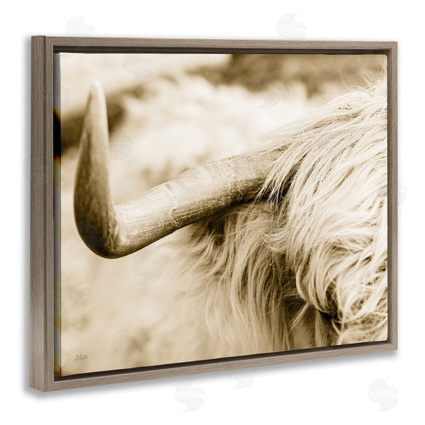 Stupell Industries Donnie Quillen | Beautiful Longhorn Highland Cattle Horn Sepia Photography Wall Art