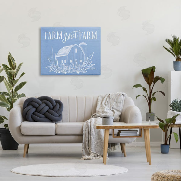 Stupell Industries Doodles.Ink. | Sweet Farm Blue Floral Barn Stencil Welcome Sign Wall Art