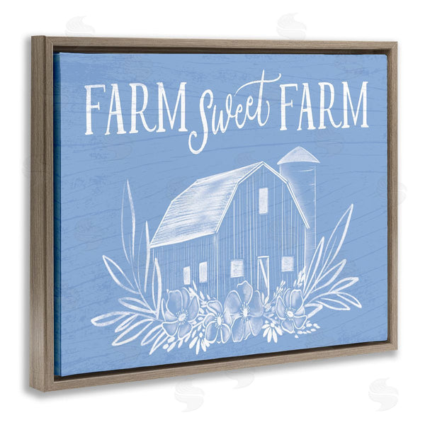 Stupell Industries Doodles.Ink. | Sweet Farm Blue Floral Barn Stencil Welcome Sign Wall Art