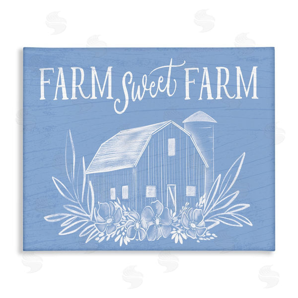 stupell industries Doodles.Ink. | Sweet Farm Blue Floral Barn Stencil Welcome Sign Wall Art