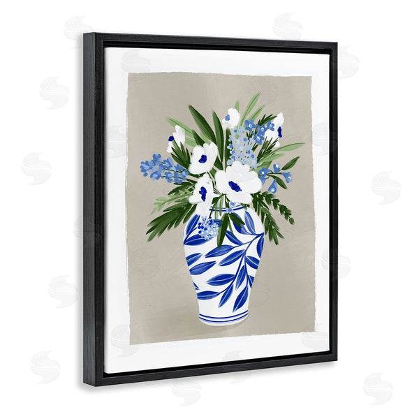 Stupell Industries Doodles.Ink. | White Poppies Flower Leaves Traditional Chinoiserie Pattern Vase Wall Art
