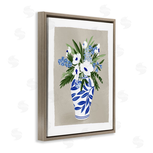 Stupell Industries Doodles.Ink. | White Poppies Flower Leaves Traditional Chinoiserie Pattern Vase Wall Art