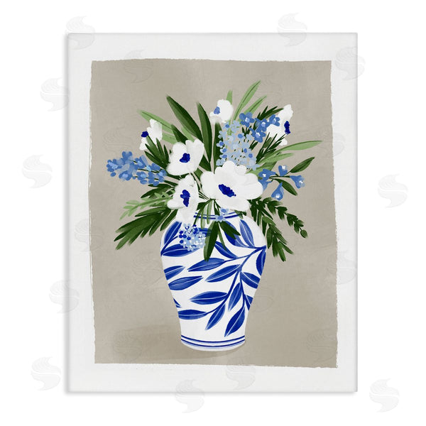 stupell industries Doodles.Ink. | White Poppies Flower Leaves Traditional Chinoiserie Pattern Vase Wall Art