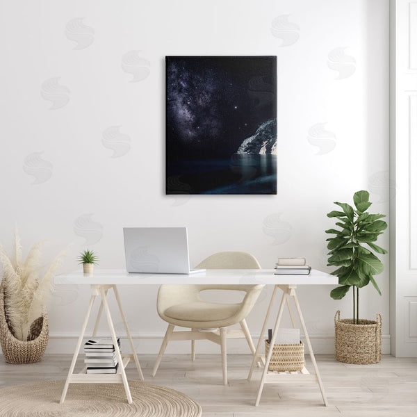 Stupell Industries Dora Artemiadi | Midnight Beach Coast Landscape Night Sky Galaxy Constellation Wall Art