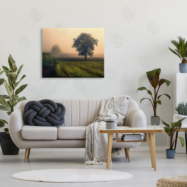 Stupell Industries Dora Artemiadi | Misty Morning Sunrise Countryside Tree Field Wall Art