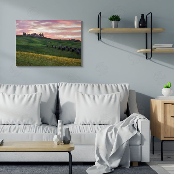 Stupell Industries Dora Artemiadi | Sunrise Over Countryside Hills Yellow Floral Field Wall Art
