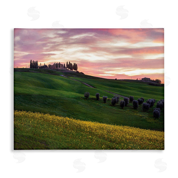 stupell industries Dora Artemiadi | Sunrise over Countryside Hills Yellow Floral Field Wall Art