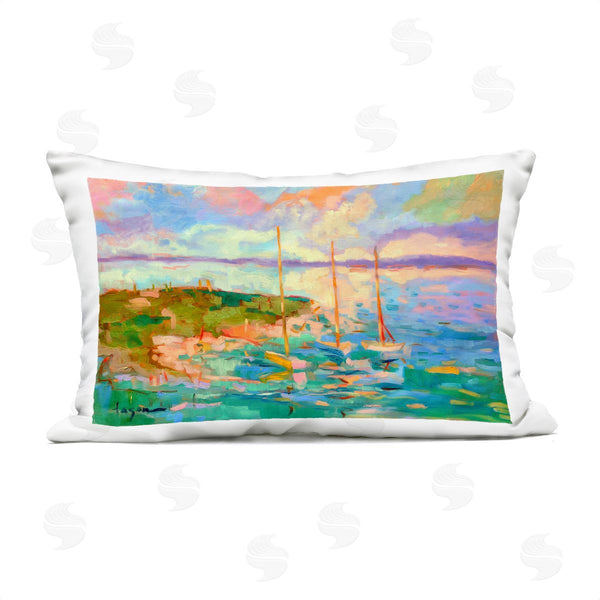 Stupell Industries Dorothy Fagan | Vivid Abstract Coast With Boats Printed Throw Pillow
