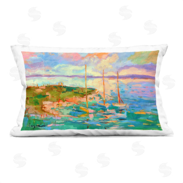 stupell industries Dorothy Fagan | Vivid Abstract Coast with Boats Printed Throw Pillow
