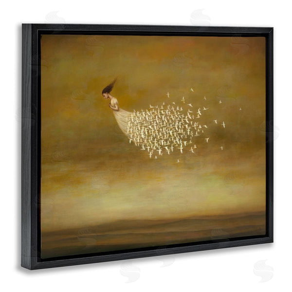 Stupell Industries Duy Huynh | Elegant Woman Flying Doves Birds Dress Ochre Sky Wall Art