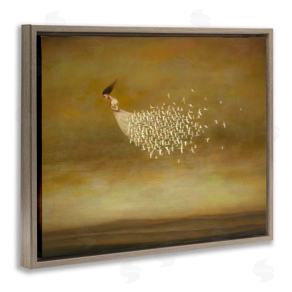 Stupell Industries Duy Huynh | Elegant Woman Flying Doves Birds Dress Ochre Sky Wall Art