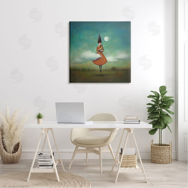 Stupell Industries Duy Huynh | Fluffy Clouds Surrounding Floating Woman Red Dress Wall Art