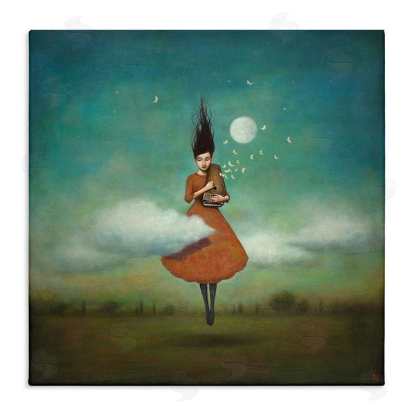 stupell industries Duy Huynh | Fluffy Clouds Surrounding Floating Woman Red Dress Wall Art
