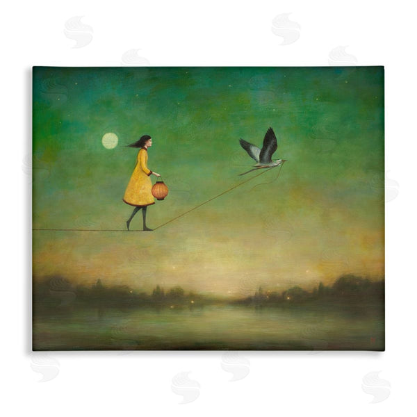 stupell industries Duy Huynh | Girl Following Bird Yellow Dress Vivid Green Landscape Wall Art