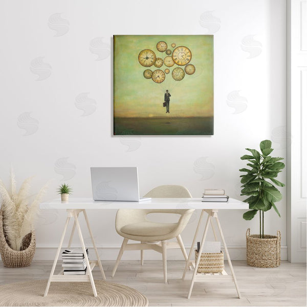 Stupell Industries Duy Huynh | Surreal Analog Clocks Balloons Floating Businessman Suit Wall Art